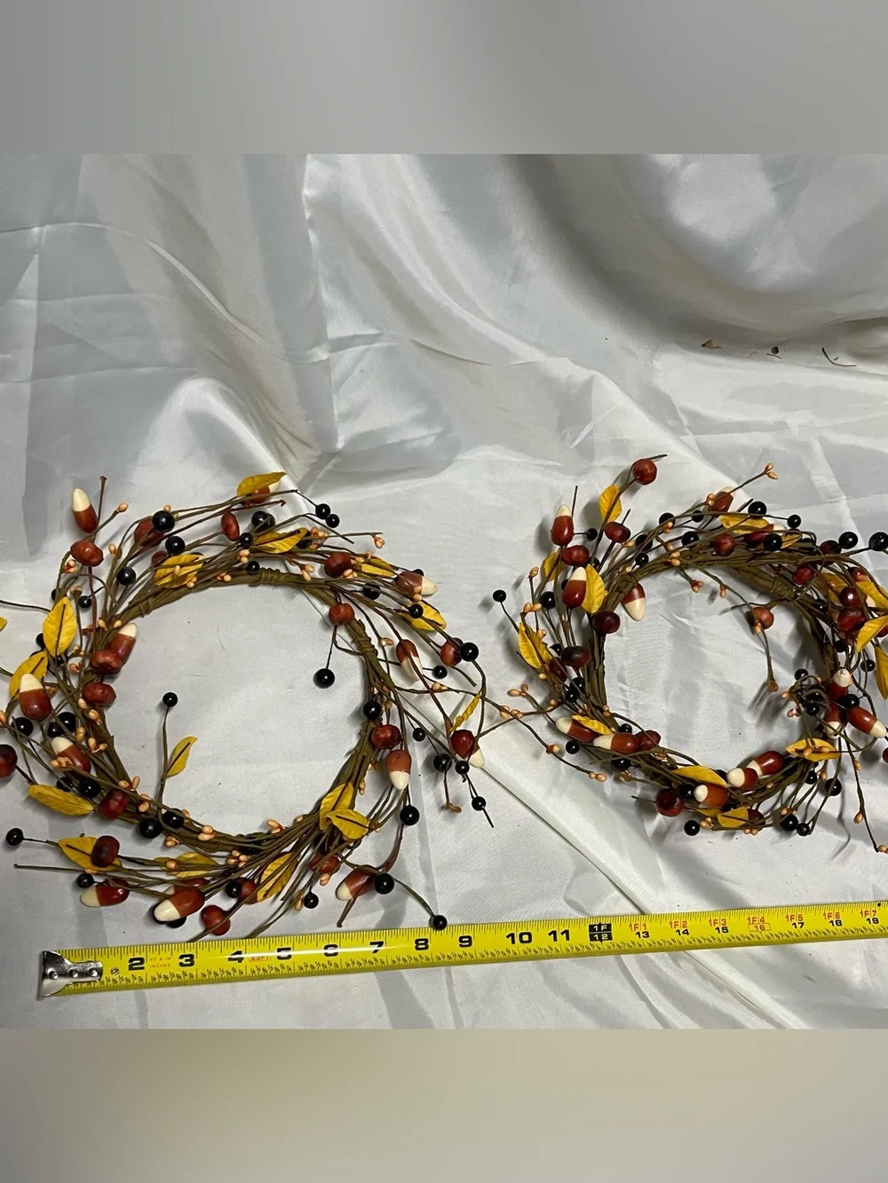 Autumn Harvest Berry & Leaf Wreath Pair - Yellow, Brown, Black Accents